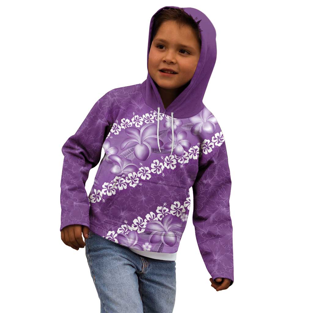 Vintage Purple Polynesia Kid Hoodie Plumeria With Hibiscus Tropical Vibes