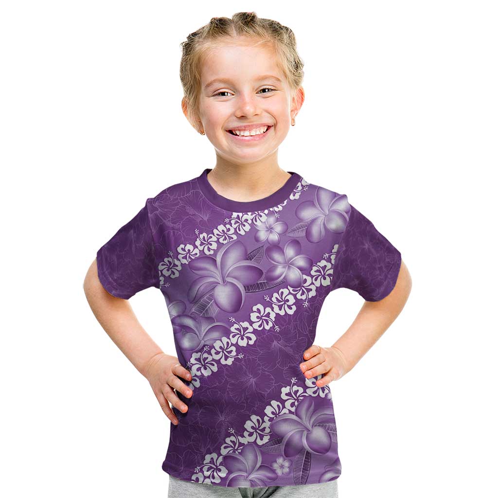Vintage Purple Polynesia Kid T Shirt Plumeria With Hibiscus Tropical Vibes
