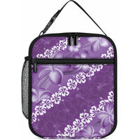 Vintage Purple Polynesia Lunch Bag Plumeria With Hibiscus Tropical Vibes LT14 10.2 × 8.3 × 4.3 inch Purple - Polynesian Pride