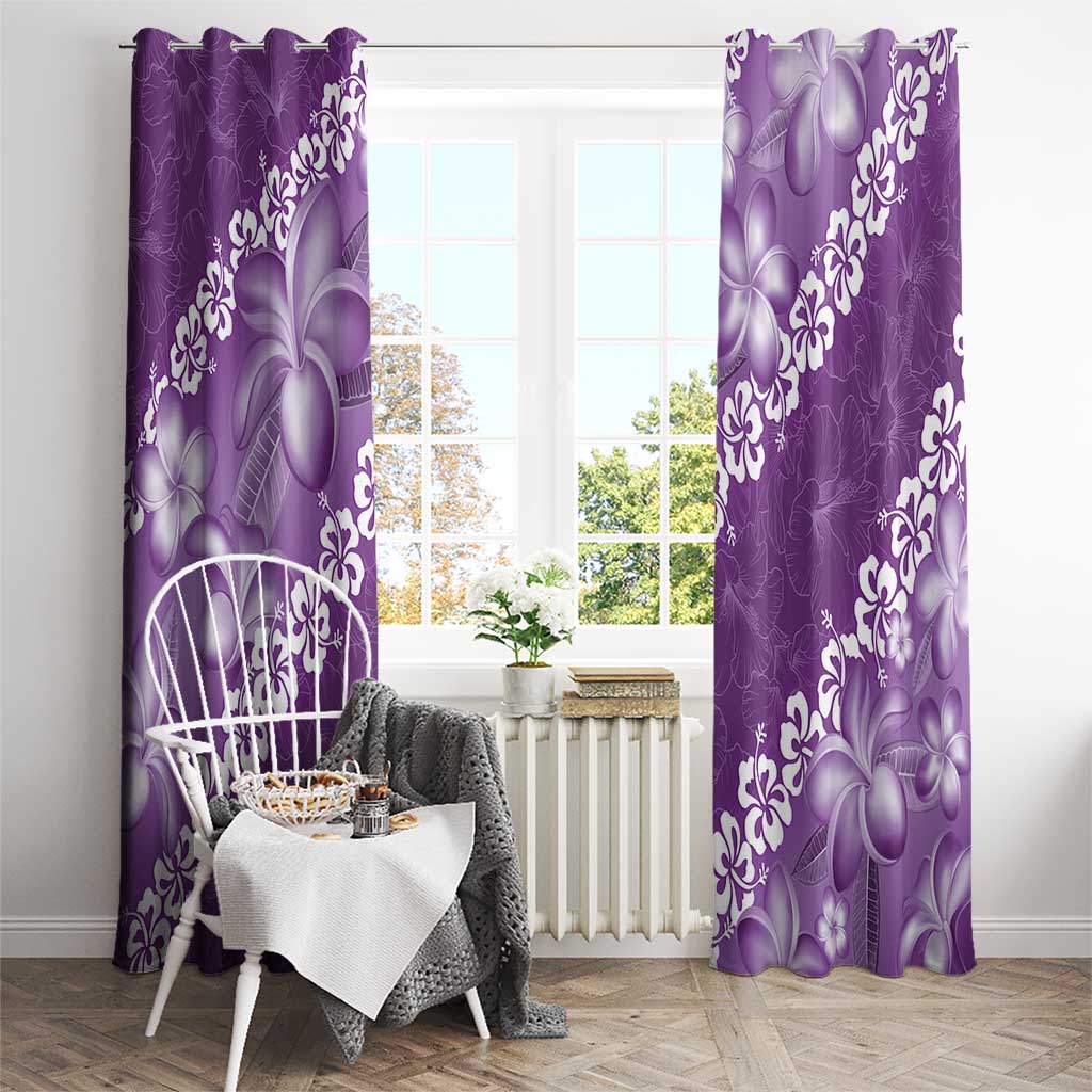 Vintage Purple Polynesia Window Curtain Plumeria With Hibiscus Tropical Vibes