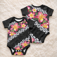 Black Polynesia Baby Onesie Plumeria With Hibiscus Pattern Tropical Vibes LT14 - Polynesian Pride