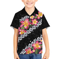 Black Polynesia Family Matching Off The Shoulder Long Sleeve Dress and Hawaiian Shirt Plumeria With Hibiscus Pattern Tropical Vibes