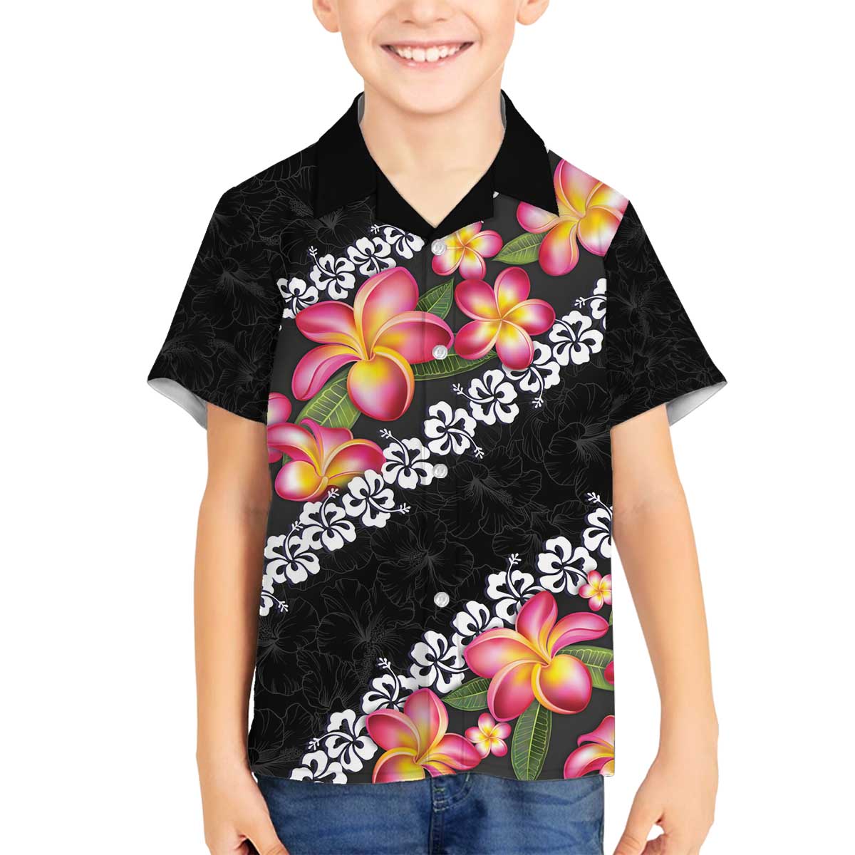 Black Polynesia Family Matching Off Shoulder Short Dress and Hawaiian Shirt Plumeria With Hibiscus Pattern Tropical Vibes