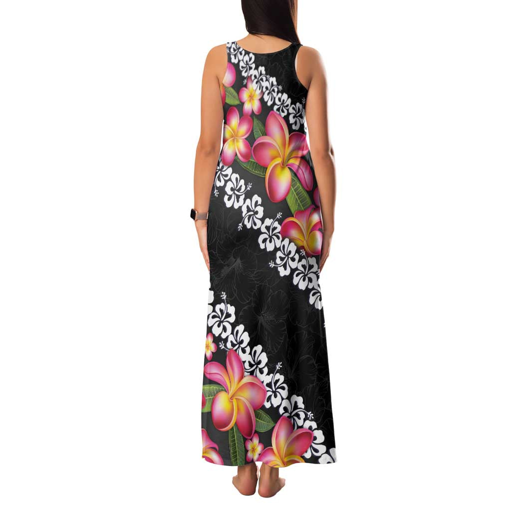 Black Polynesia Family Matching Tank Maxi Dress and Hawaiian Shirt Plumeria With Hibiscus Pattern Tropical Vibes