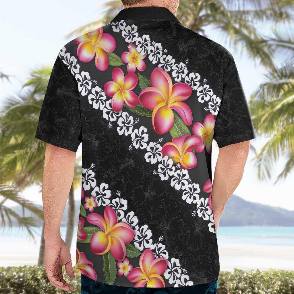 Black Polynesia Hawaiian Shirt Plumeria With Hibiscus Pattern Tropical Vibes