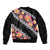 Black Polynesia Sleeve Zip Bomber Jacket Plumeria With Hibiscus Pattern Tropical Vibes