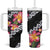 Black Polynesia Tumbler With Handle Plumeria With Hibiscus Pattern Tropical Vibes