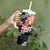 Black Polynesia Tumbler With Handle Plumeria With Hibiscus Pattern Tropical Vibes