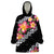 Black Polynesia Wearable Blanket Hoodie Plumeria With Hibiscus Pattern Tropical Vibes