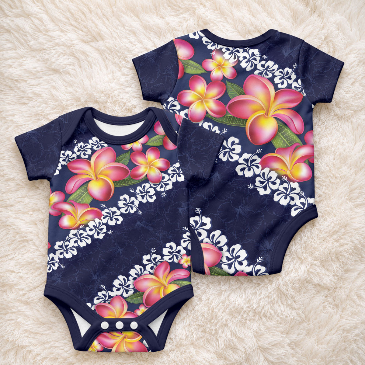 Blue Polynesia Baby Onesie Plumeria With Hibiscus Pattern Tropical Vibes LT14 - Polynesian Pride