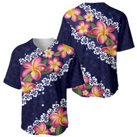 Blue Polynesia Baseball Jersey Plumeria With Hibiscus Pattern Tropical Vibes