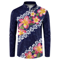 Blue Polynesia Button Sweatshirt Plumeria With Hibiscus Pattern Tropical Vibes