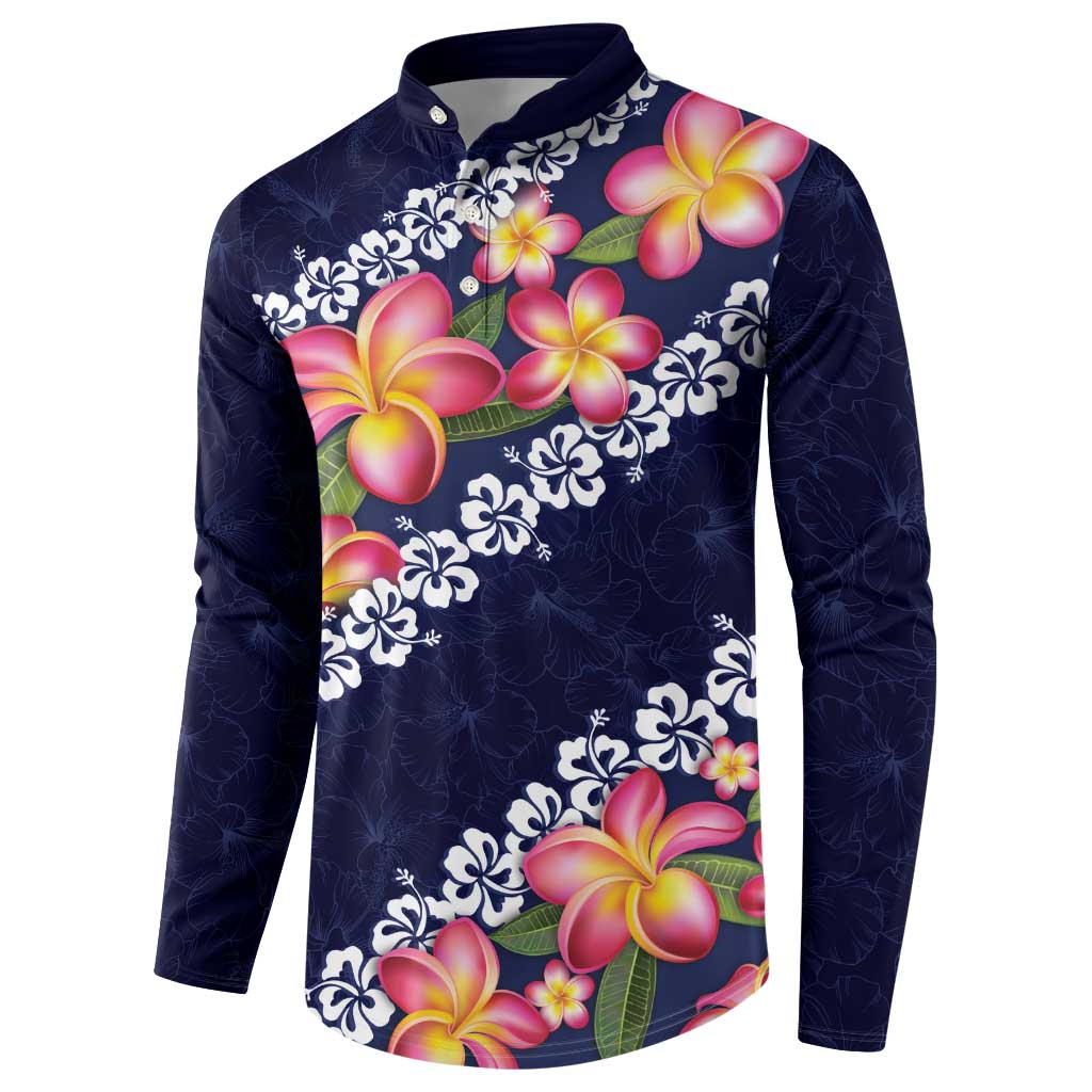 Blue Polynesia Button Sweatshirt Plumeria With Hibiscus Pattern Tropical Vibes