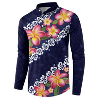 Blue Polynesia Button Sweatshirt Plumeria With Hibiscus Pattern Tropical Vibes
