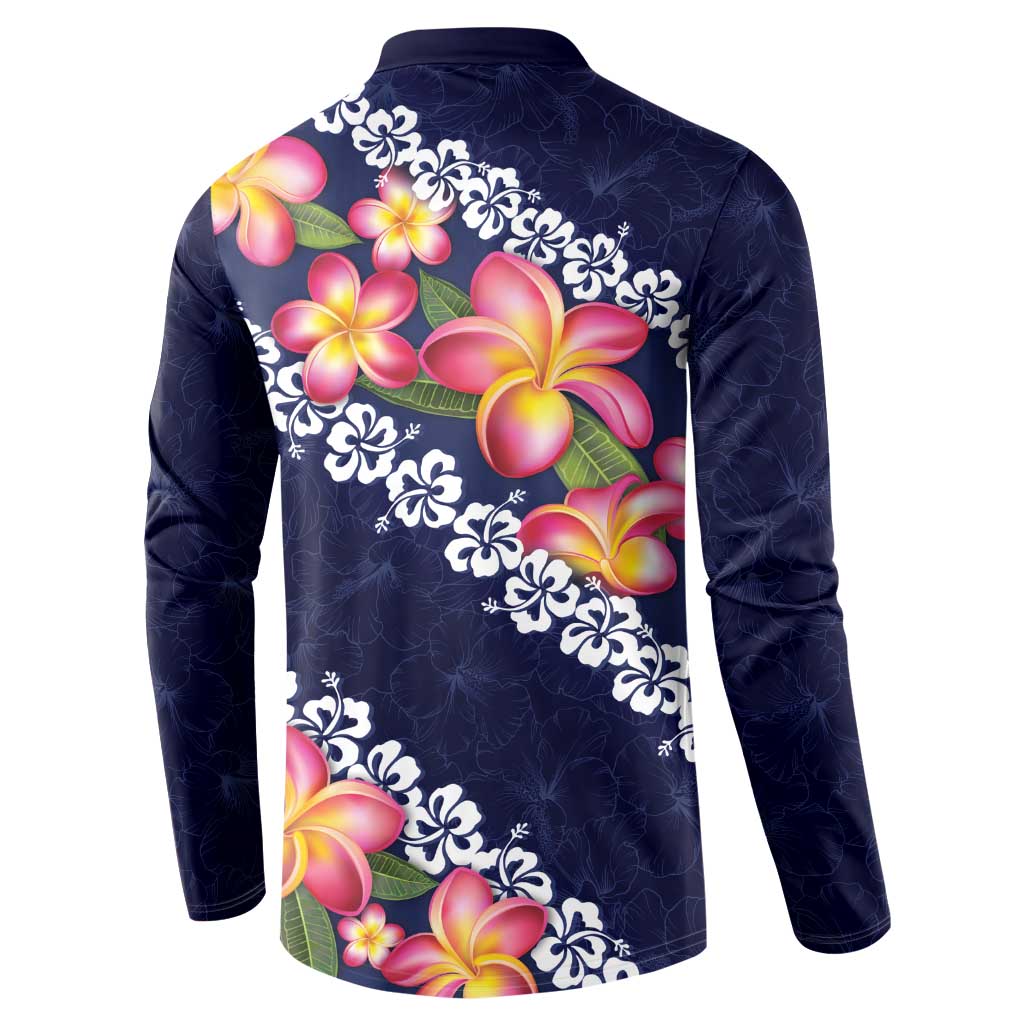 Blue Polynesia Button Sweatshirt Plumeria With Hibiscus Pattern Tropical Vibes