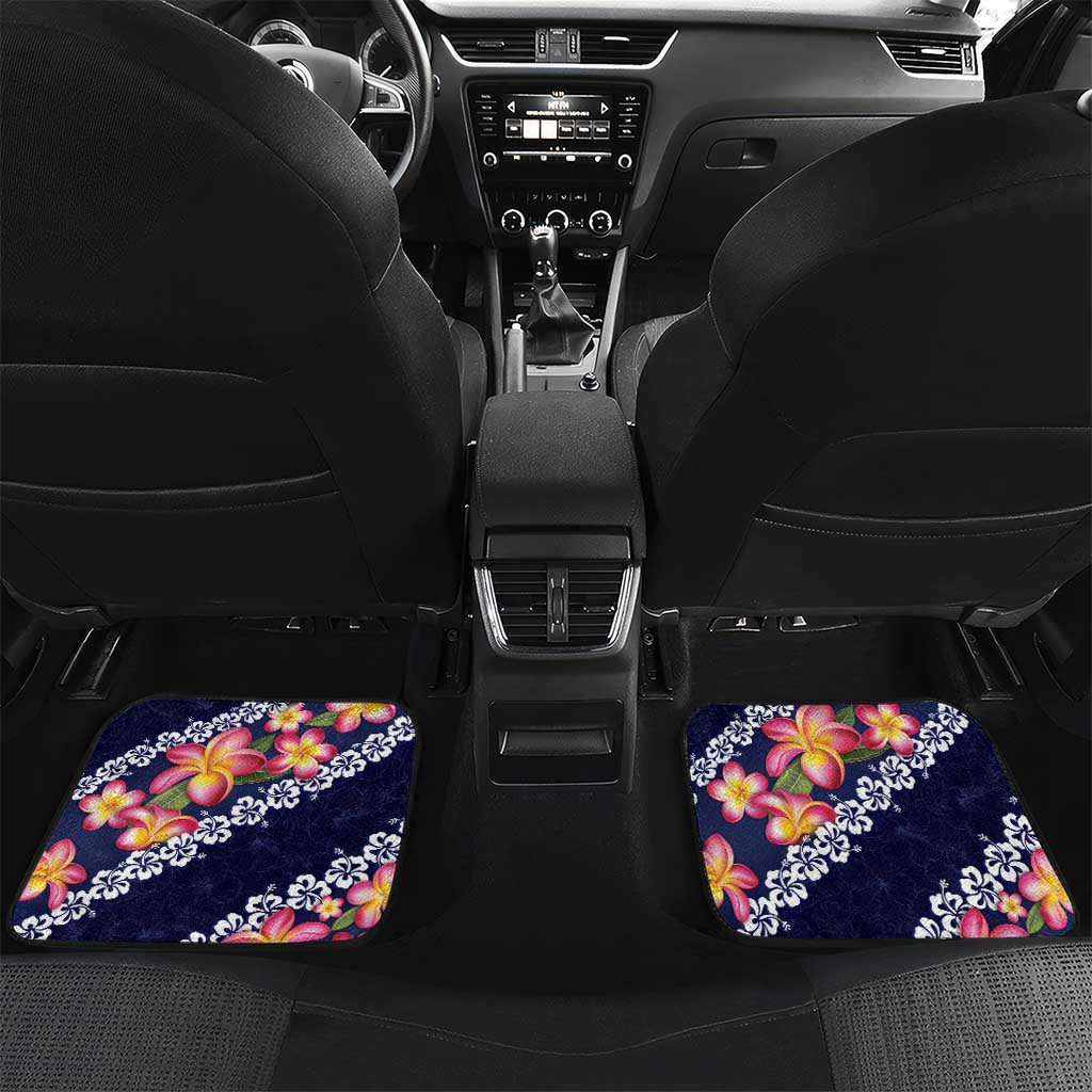 Blue Polynesia Car Mats Plumeria With Hibiscus Pattern Tropical Vibes