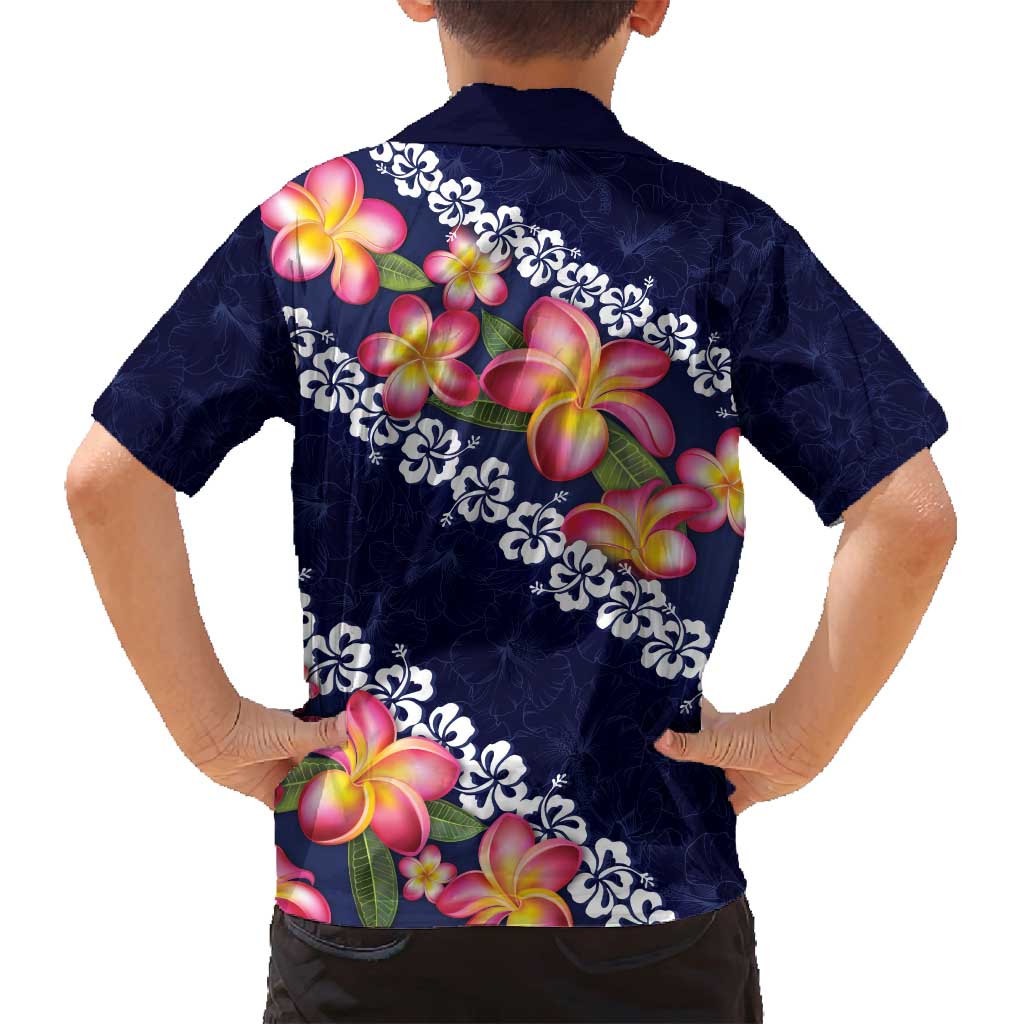 Blue Polynesia Family Matching Long Sleeve Bodycon Dress and Hawaiian Shirt Plumeria With Hibiscus Pattern Tropical Vibes
