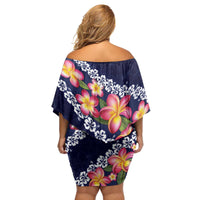 Blue Polynesia Family Matching Off Shoulder Short Dress and Hawaiian Shirt Plumeria With Hibiscus Pattern Tropical Vibes
