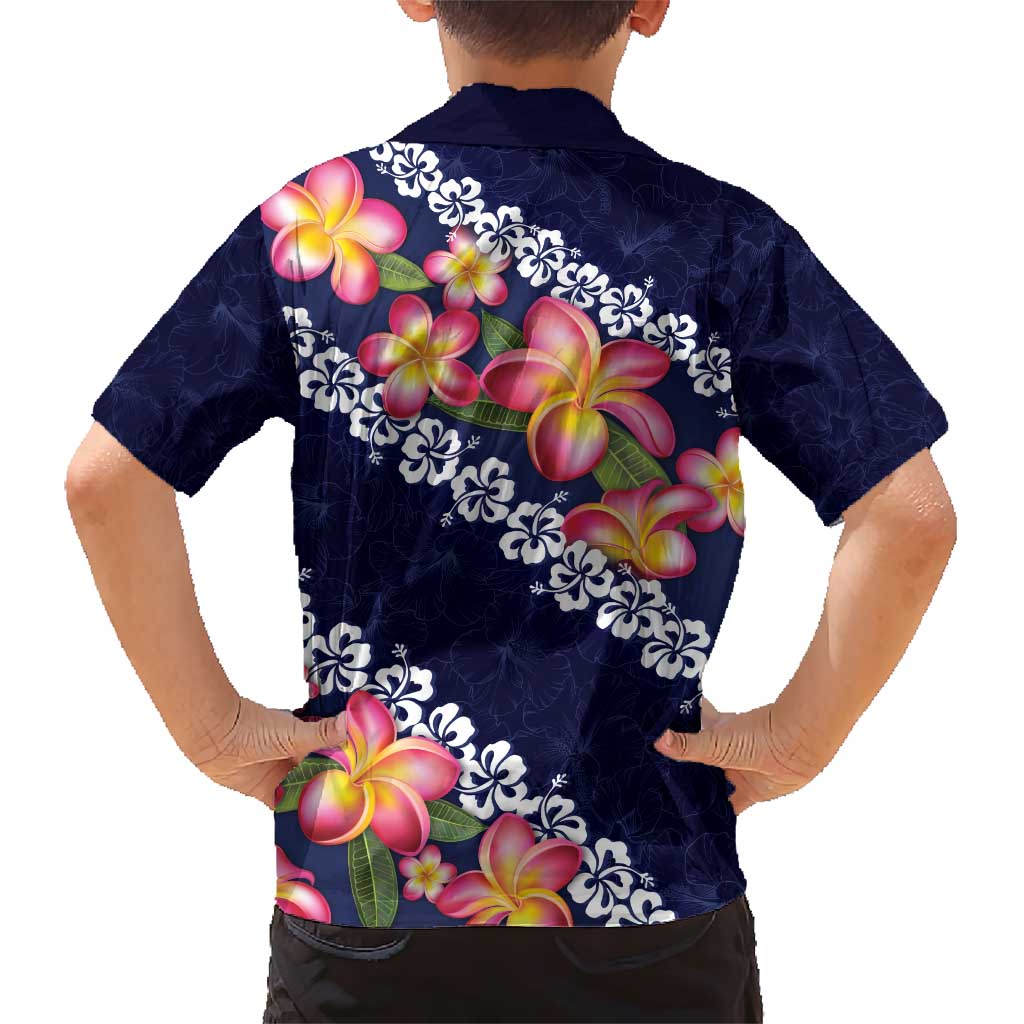 Blue Polynesia Family Matching Short Sleeve Bodycon Dress and Hawaiian Shirt Plumeria With Hibiscus Pattern Tropical Vibes