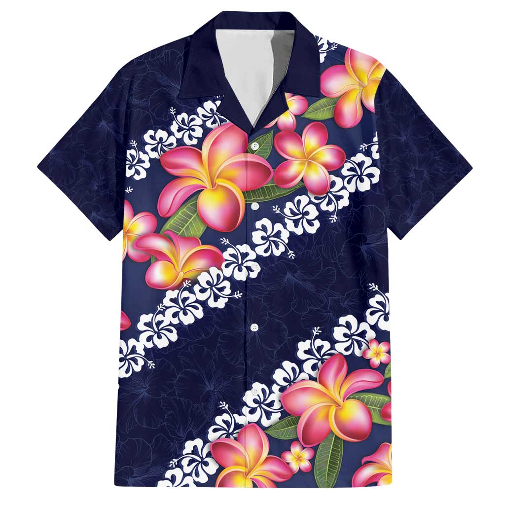 Blue Polynesia Family Matching Short Sleeve Bodycon Dress and Hawaiian Shirt Plumeria With Hibiscus Pattern Tropical Vibes