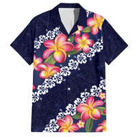 Blue Polynesia Family Matching Short Sleeve Bodycon Dress and Hawaiian Shirt Plumeria With Hibiscus Pattern Tropical Vibes