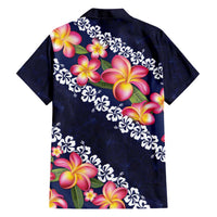 Blue Polynesia Family Matching Short Sleeve Bodycon Dress and Hawaiian Shirt Plumeria With Hibiscus Pattern Tropical Vibes