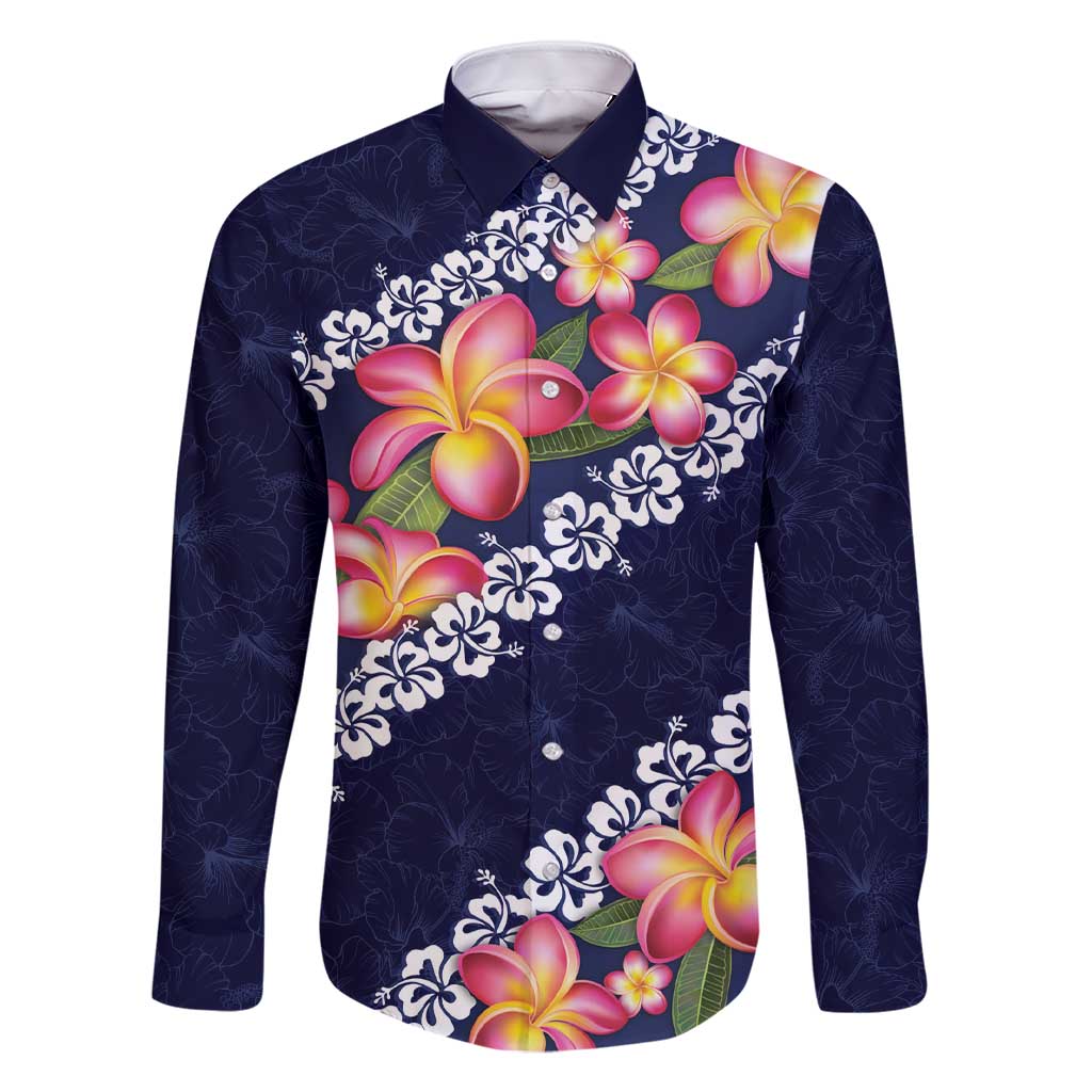Blue Polynesia Family Matching Short Sleeve Bodycon Dress and Hawaiian Shirt Plumeria With Hibiscus Pattern Tropical Vibes