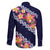 Blue Polynesia Family Matching Short Sleeve Bodycon Dress and Hawaiian Shirt Plumeria With Hibiscus Pattern Tropical Vibes