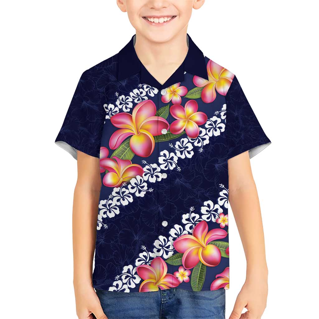 Blue Polynesia Family Matching Short Sleeve Bodycon Dress and Hawaiian Shirt Plumeria With Hibiscus Pattern Tropical Vibes