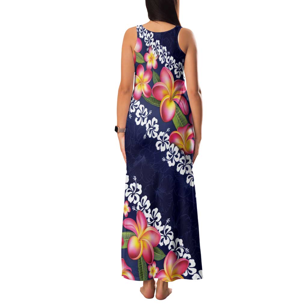 Blue Polynesia Family Matching Tank Maxi Dress and Hawaiian Shirt Plumeria With Hibiscus Pattern Tropical Vibes