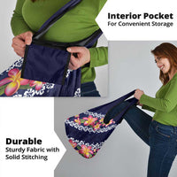 Blue Polynesia Grocery Bag Plumeria With Hibiscus Pattern Tropical Vibes