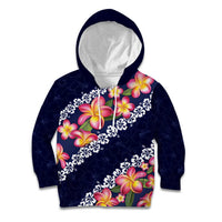 Blue Polynesia Kid Hoodie Plumeria With Hibiscus Pattern Tropical Vibes