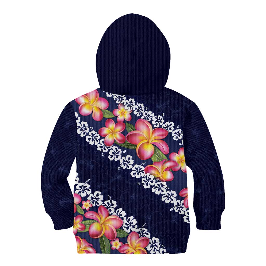 Blue Polynesia Kid Hoodie Plumeria With Hibiscus Pattern Tropical Vibes