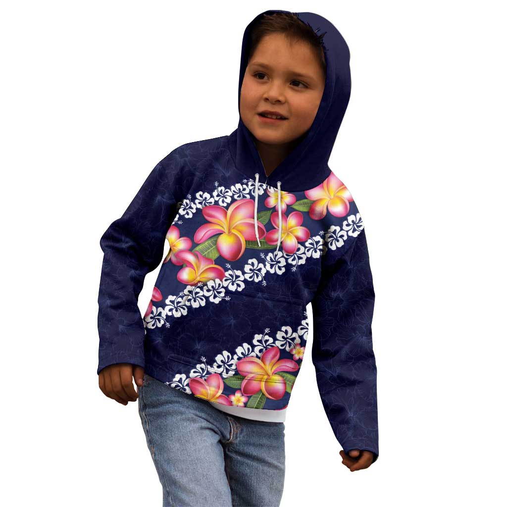 Blue Polynesia Kid Hoodie Plumeria With Hibiscus Pattern Tropical Vibes