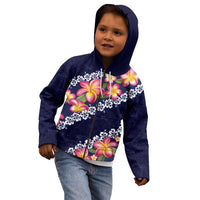 Blue Polynesia Kid Hoodie Plumeria With Hibiscus Pattern Tropical Vibes
