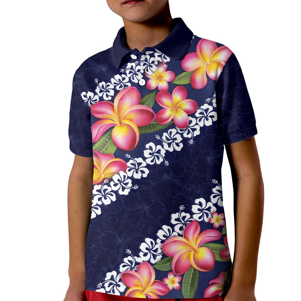 Blue Polynesia Kid Polo Shirt Plumeria With Hibiscus Pattern Tropical Vibes