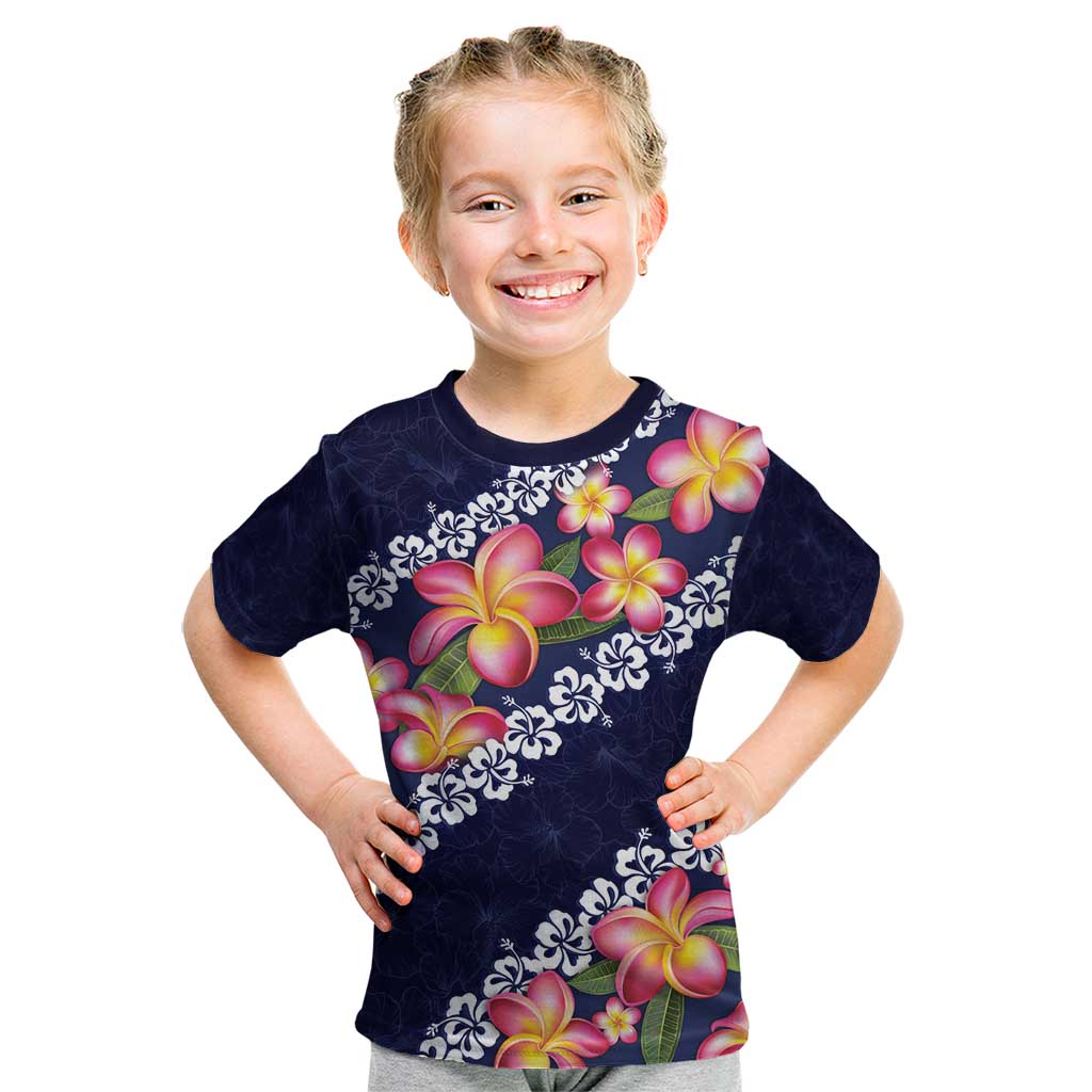 Blue Polynesia Kid T Shirt Plumeria With Hibiscus Pattern Tropical Vibes
