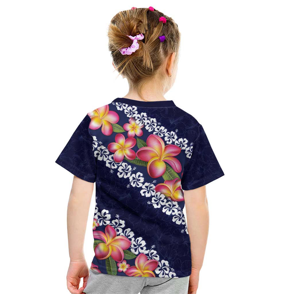 Blue Polynesia Kid T Shirt Plumeria With Hibiscus Pattern Tropical Vibes