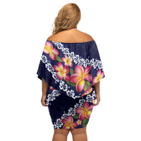 Blue Polynesia Off Shoulder Short Dress Plumeria With Hibiscus Pattern Tropical Vibes