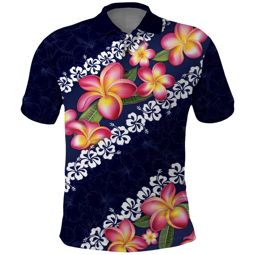Blue Polynesia Polo Shirt Plumeria With Hibiscus Pattern Tropical Vibes