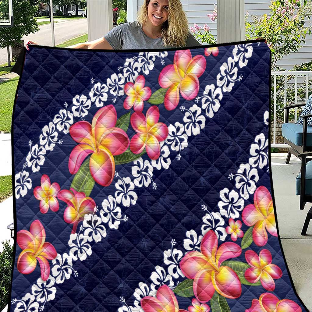 Blue Polynesia Quilt Plumeria With Hibiscus Pattern Tropical Vibes