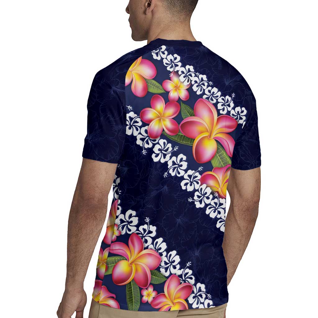 Blue Polynesia Rugby Jersey Plumeria With Hibiscus Pattern Tropical Vibes