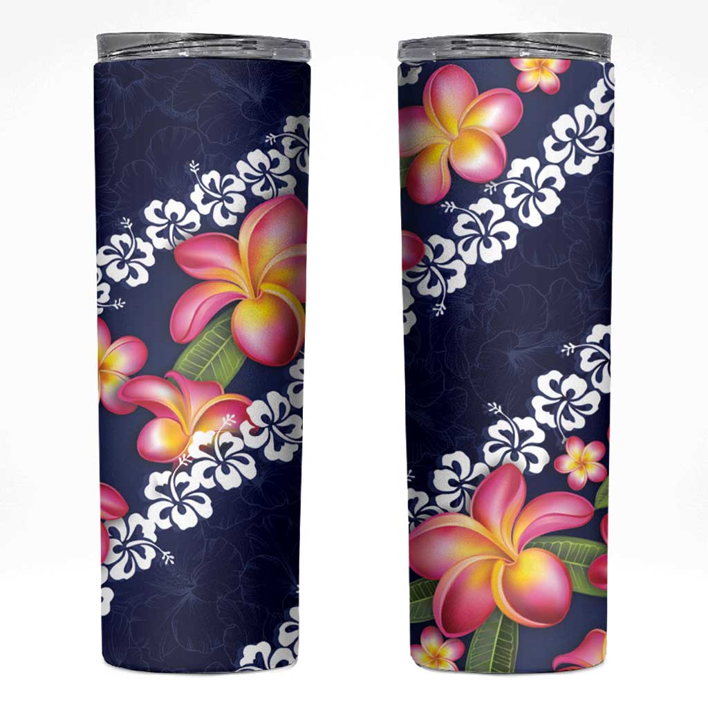 Blue Polynesia Skinny Tumbler Plumeria With Hibiscus Pattern Tropical Vibes