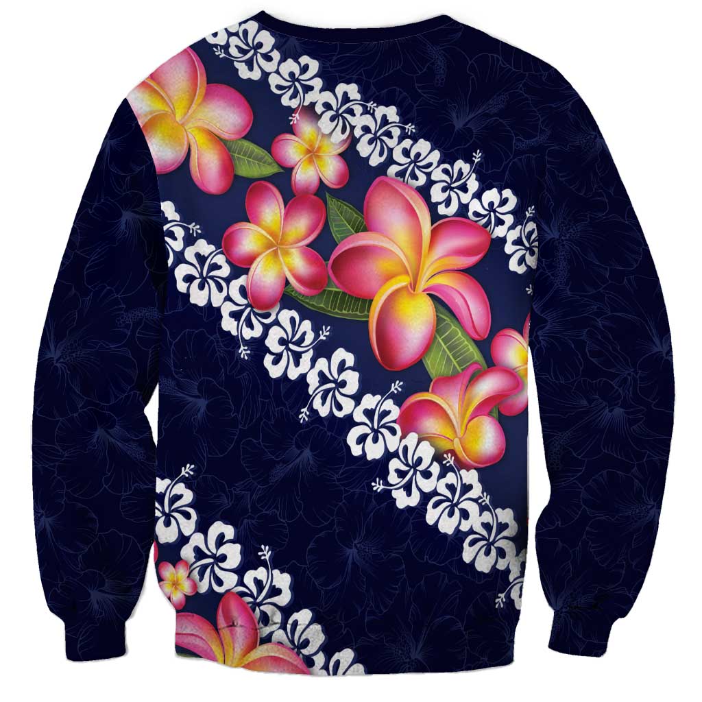 Blue Polynesia Sweatshirt Plumeria With Hibiscus Pattern Tropical Vibes