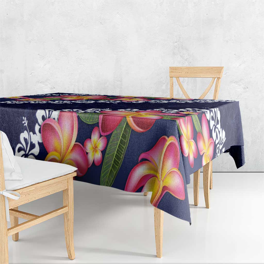 Blue Polynesia Tablecloth Plumeria With Hibiscus Pattern Tropical Vibes