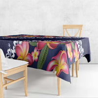 Blue Polynesia Tablecloth Plumeria With Hibiscus Pattern Tropical Vibes
