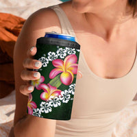 Green Polynesia 4 in 1 Can Cooler Tumbler Plumeria With Hibiscus Pattern Tropical Vibes