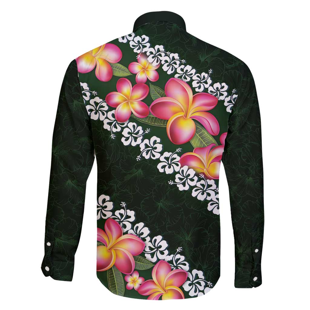 Green Polynesia Family Matching Long Sleeve Bodycon Dress and Hawaiian Shirt Plumeria With Hibiscus Pattern Tropical Vibes LT14 - Polynesian Pride