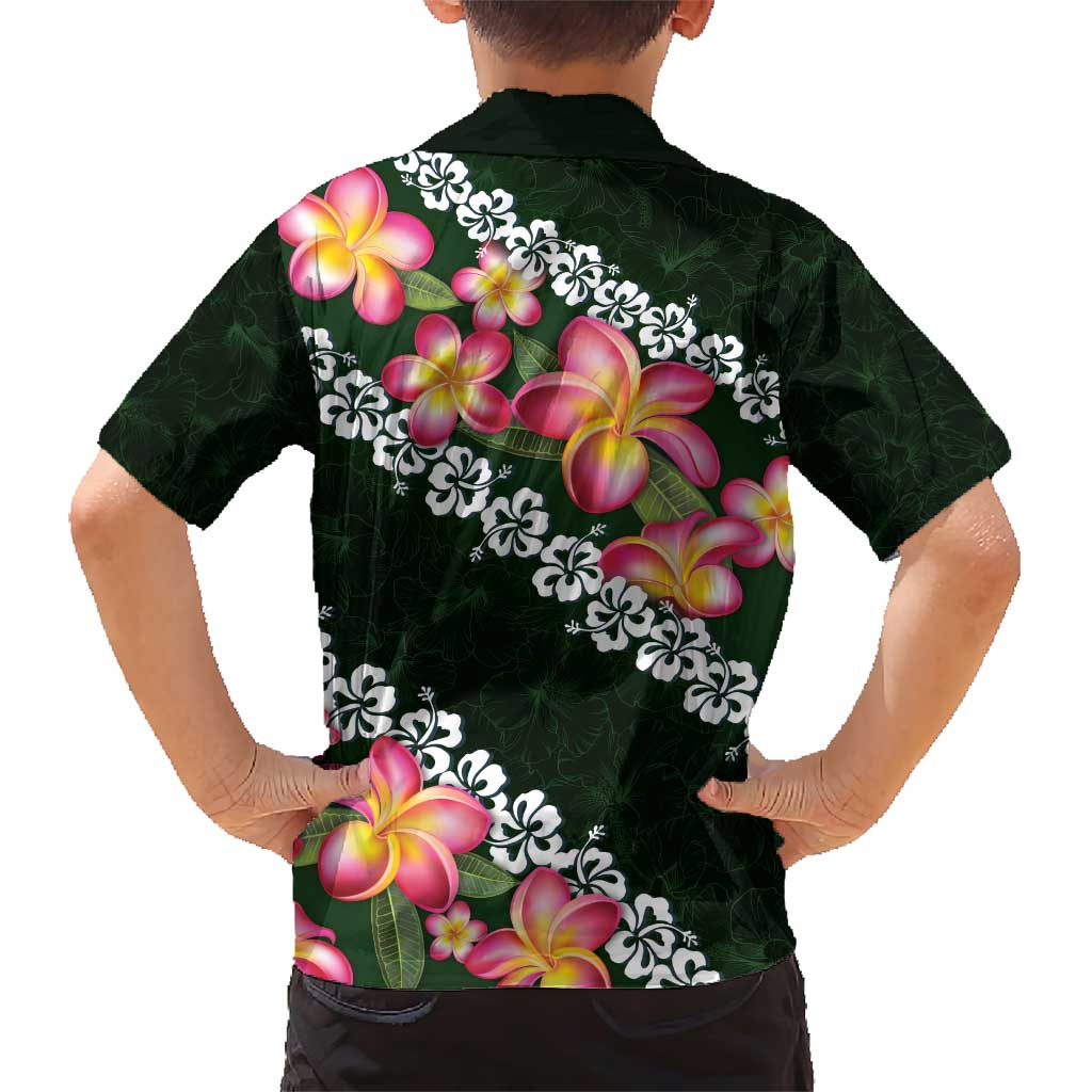 Green Polynesia Family Matching Short Sleeve Bodycon Dress and Hawaiian Shirt Plumeria With Hibiscus Pattern Tropical Vibes LT14 - Polynesian Pride
