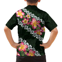Green Polynesia Family Matching Short Sleeve Bodycon Dress and Hawaiian Shirt Plumeria With Hibiscus Pattern Tropical Vibes LT14 - Polynesian Pride